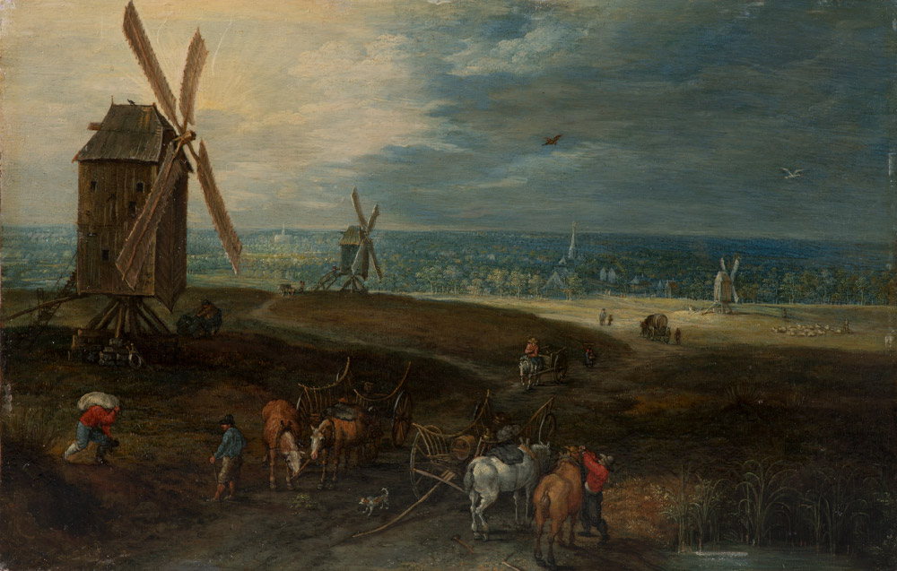 風車前的旅人畫作