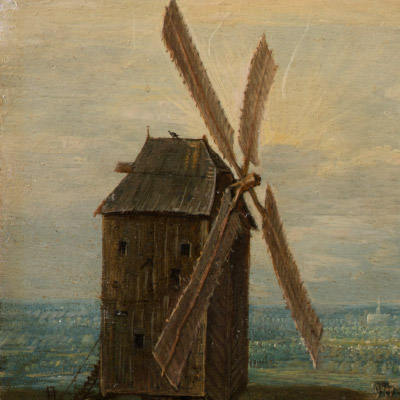 風車前的旅人-鄉村田野風車