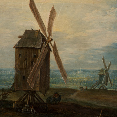 風車前的旅人-散發光芒的天色＋風車